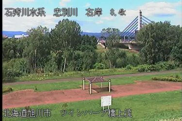 忠別川 ツインハープ橋上流のライブカメラ|北海道旭川市