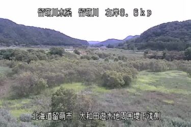 留萌川 大和田遊水地周囲堤下流側のライブカメラ|北海道留萌市