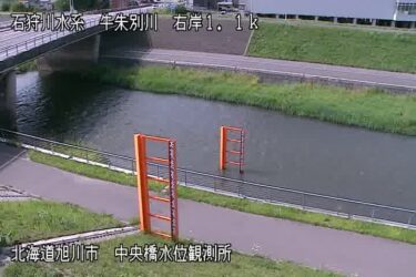 牛朱別川 中央橋水位観測所のライブカメラ|北海道旭川市