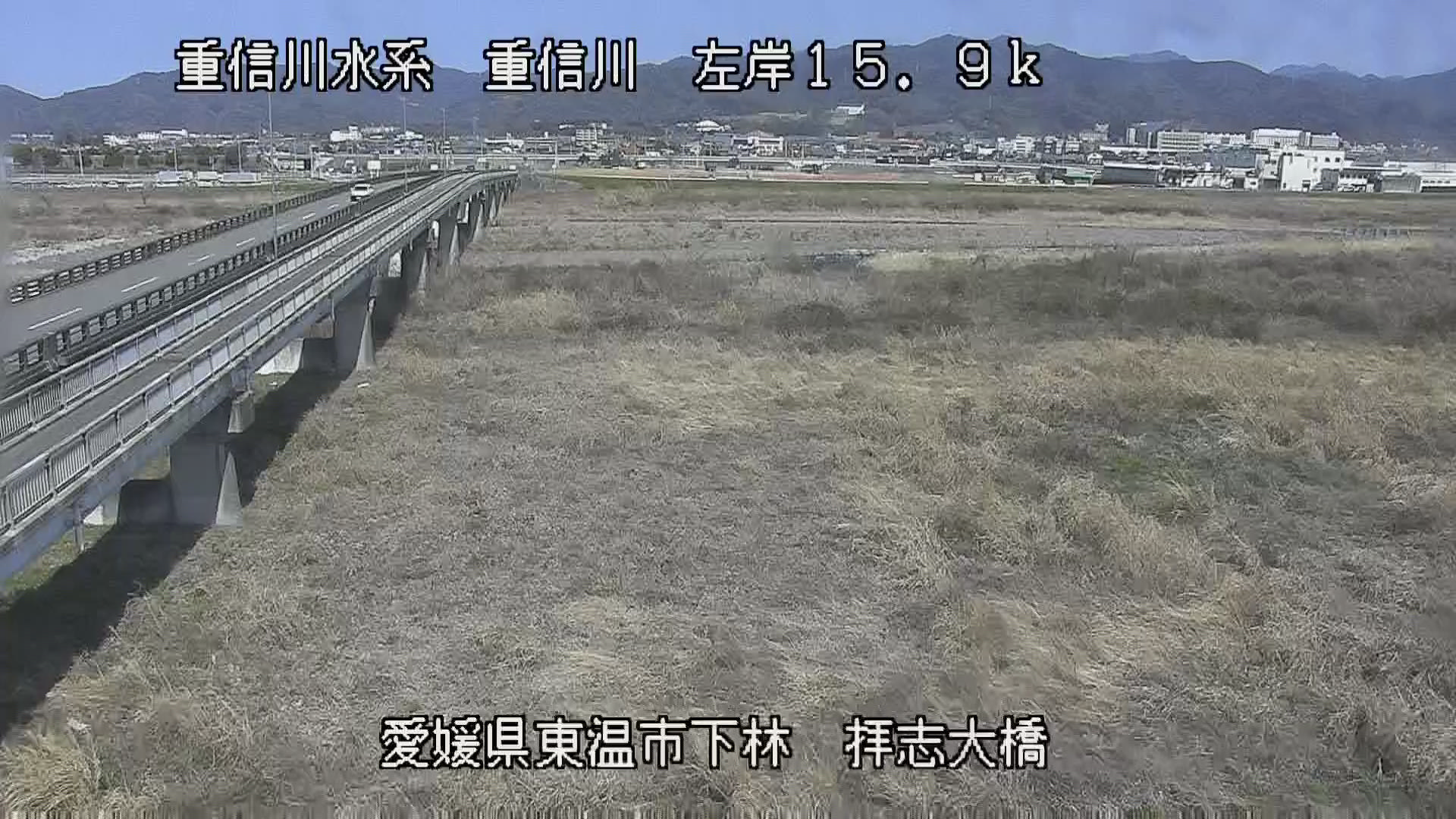 重信川 左岸15k9 東温市 拝志大橋のライブカメラ|愛媛県東温市のサムネイル